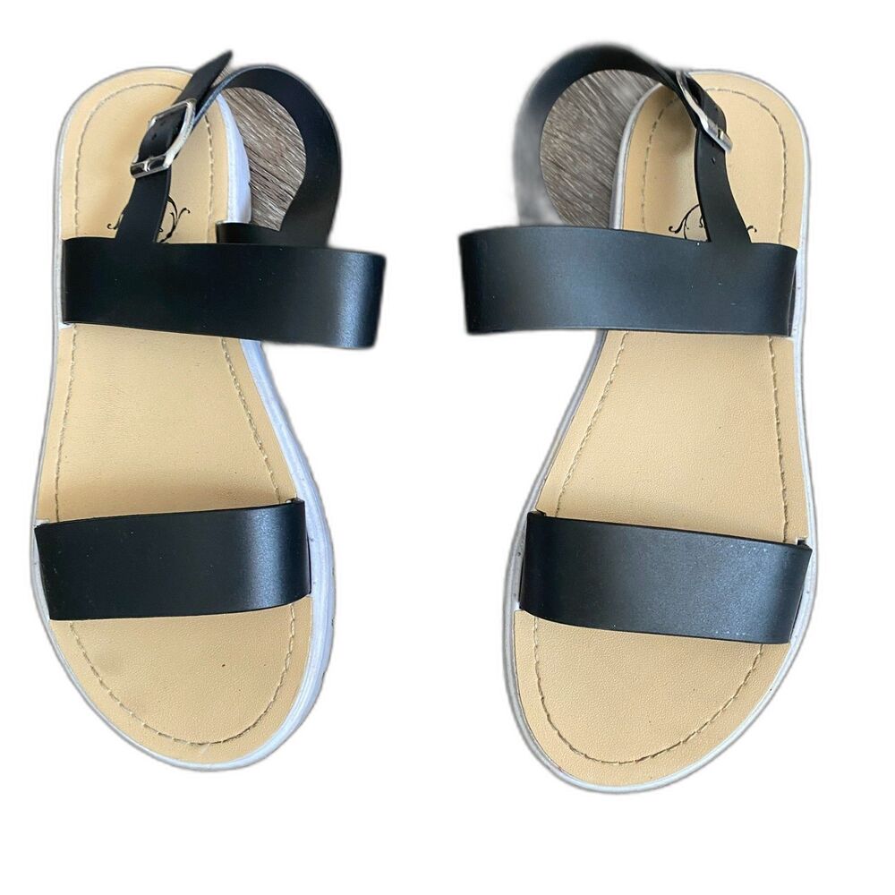 Sole Mates Black/Tan Faux Leather Sandals Ladies Size M 7/8